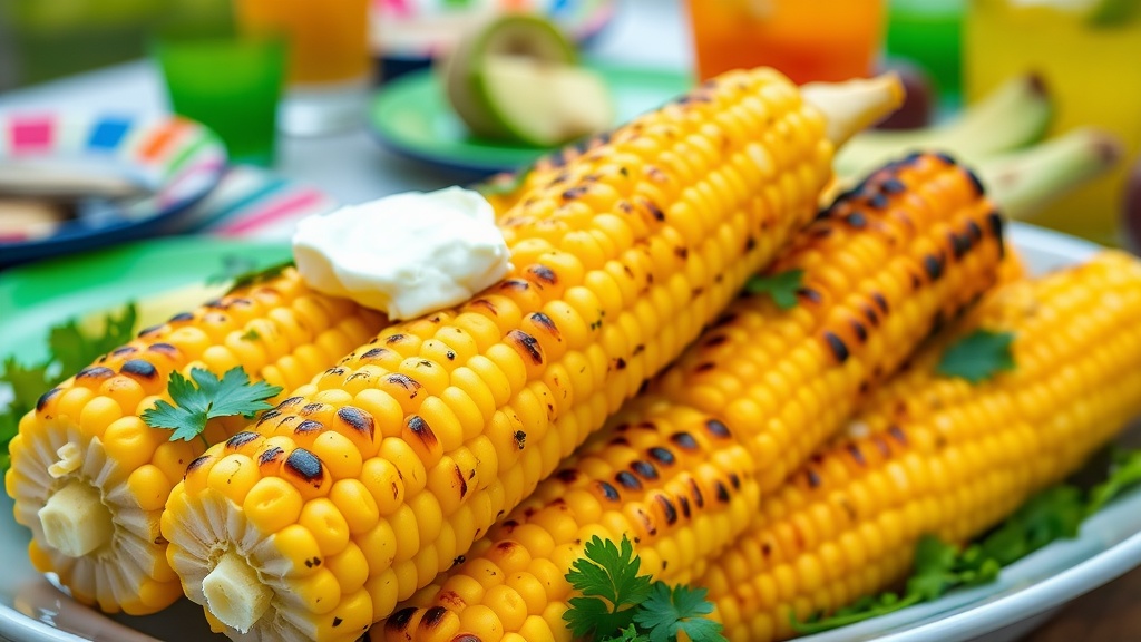 Grilled Corn on the Cob with Herb Butter Grilled corn on the cob with herb butter on a platter, ready to be served at a summer barbecue.